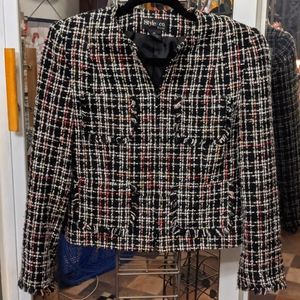 🌹Style & Co Pink White and Black Tweed Raggedy Edge Jacket